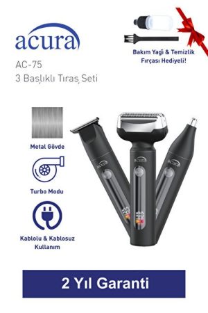 ACURA AC75 TIRAŞ SETİ 3 BAŞLIKLI METAL GÖVDELİ